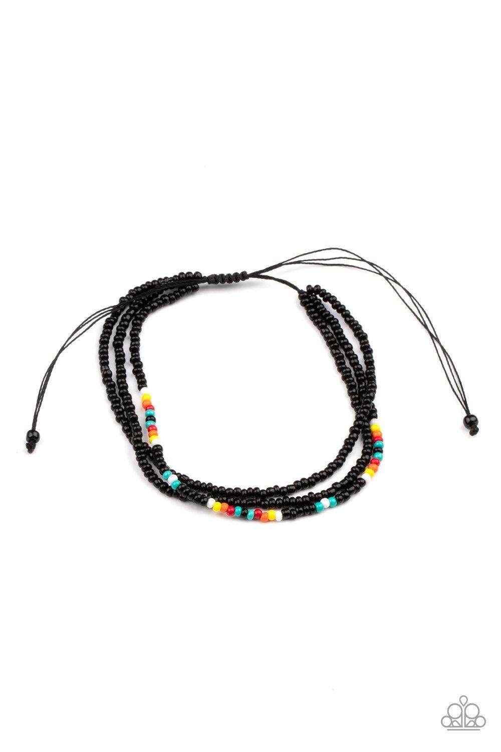 Basecamp Boyfriend Black &amp; Multi Seed Bead Sliding Knot Bracelet - Paparazzi Accessories- lightbox - CarasShop.com - $5 Jewelry by Cara Jewels