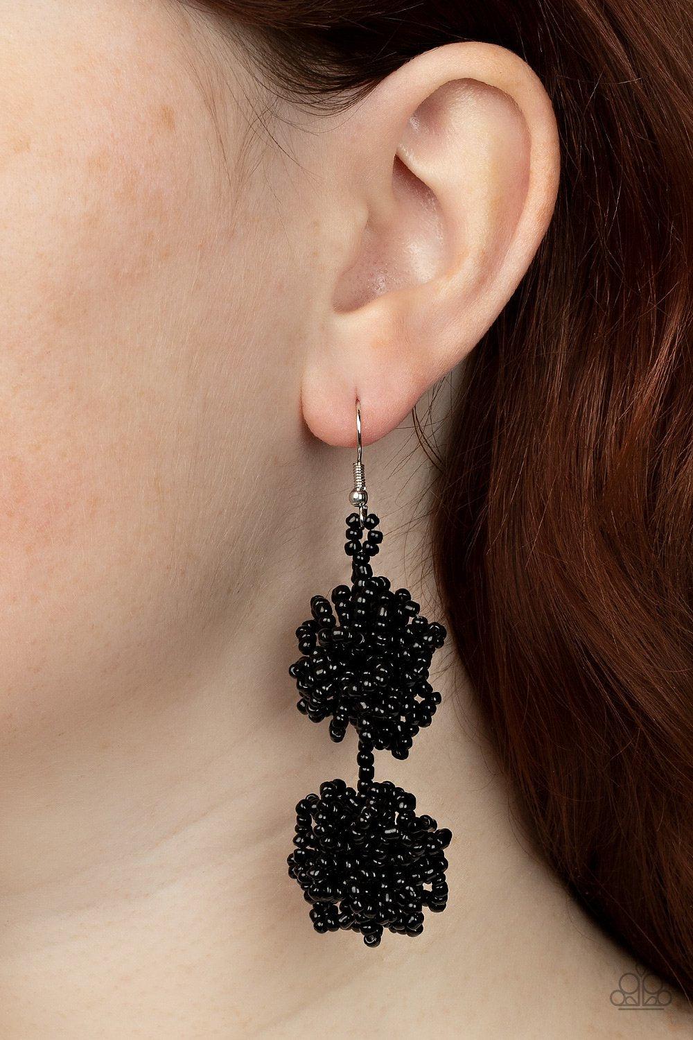 Celestial Collision Black Seed Bead Earrings - Paparazzi Accessories- model - CarasShop.com - $5 Jewelry by Cara Jewels
