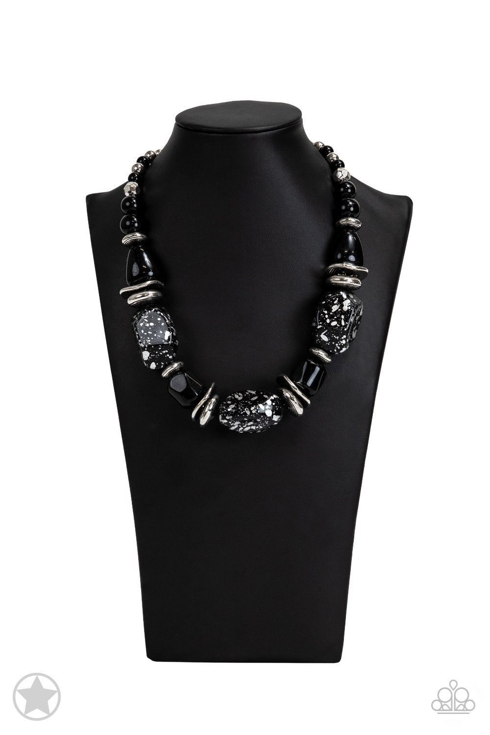 In Good Glazes Chunky Black Necklace and matching Earrings - Paparazzi Accessories- on bust -CarasShop.com - $5 Jewelry by Cara Jewels
