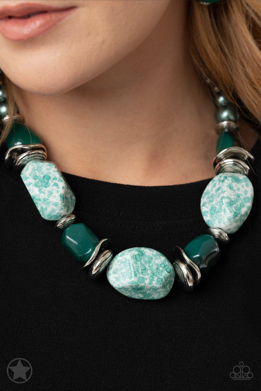 In Good Glazes Chunky Blue Necklace and matching Earrings - Paparazzi Accessories - lightbox -CarasShop.com - $5 Jewelry by Cara Jewels
