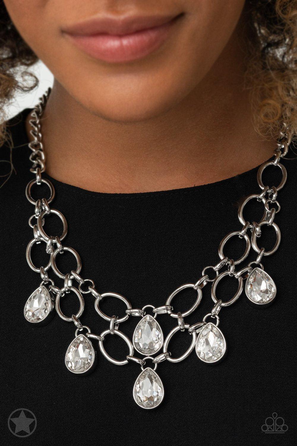 Show-Stopping Shimmer White Rhinestone Necklace - Paparazzi Accessories - lightbox -CarasShop.com - $5 Jewelry by Cara Jewels