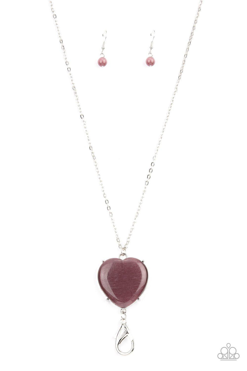 Warmhearted Glow Purple Cat's Eye Stone Heart Lanyard Necklace - Paparazzi Accessories- lightbox - CarasShop.com - $5 Jewelry by Cara Jewels