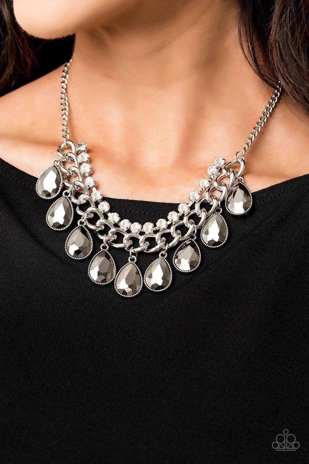 All Toget-HEIR now Silver Teardrop Necklace - Paparazzi Accessories-CarasShop.com - $5 Jewelry by Cara Jewels