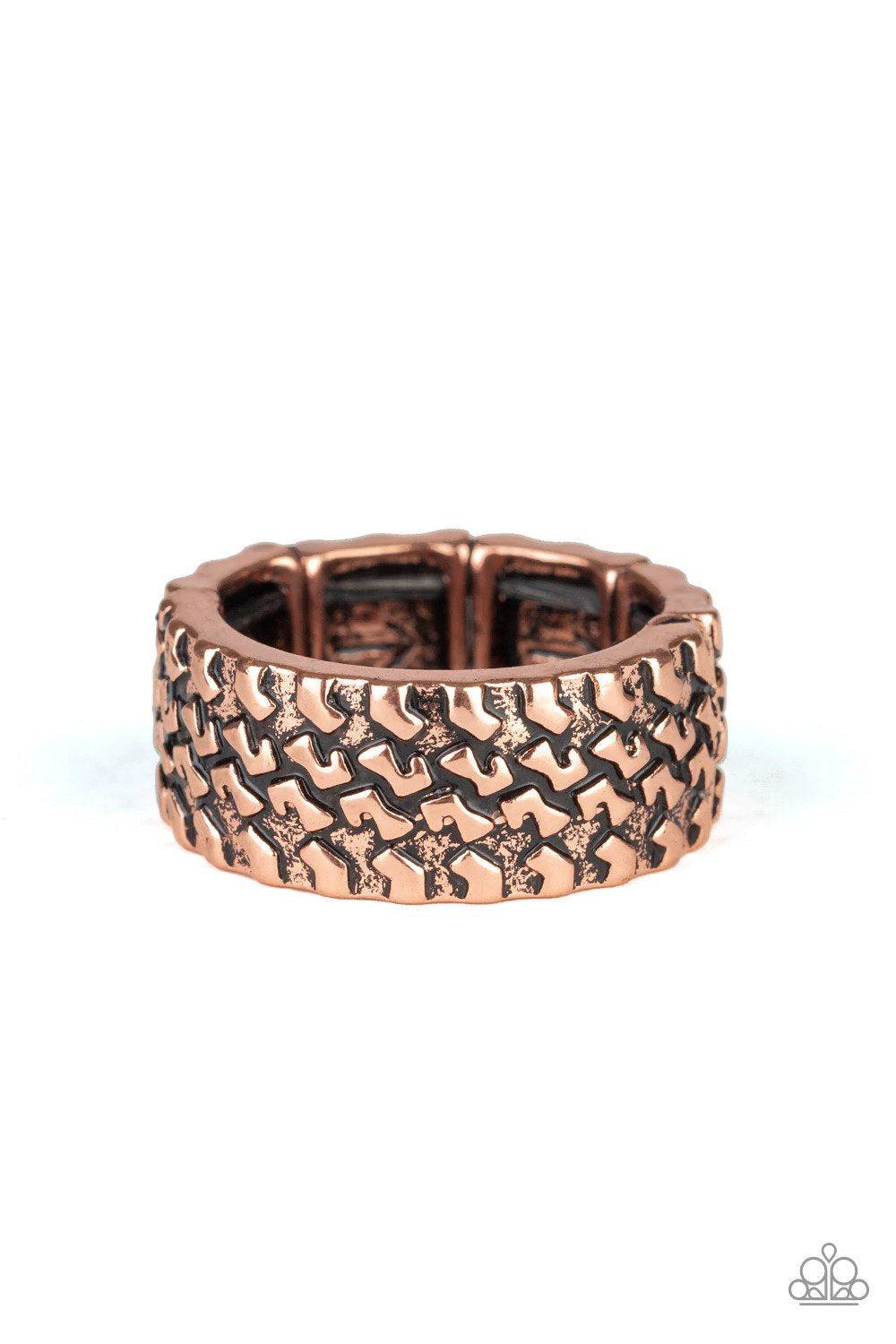 All Wheel Drive Copper Ring - Paparazzi Accessories- lightbox - CarasShop.com - $5 Jewelry by Cara Jewels