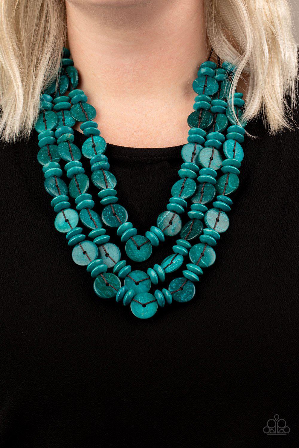 Barbados Bopper Blue Wood Necklace - Paparazzi Accessories- model - CarasShop.com - $5 Jewelry by Cara Jewels