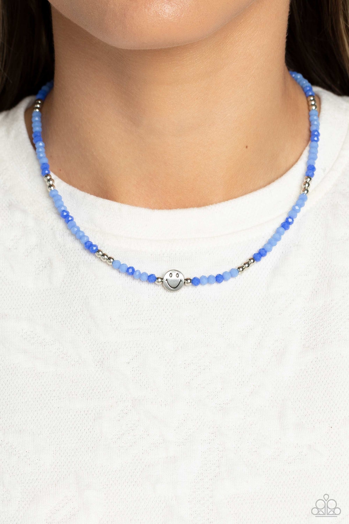 Beaming Bling Blue Necklace - Paparazzi Accessories-on model - CarasShop.com - $5 Jewelry by Cara Jewels