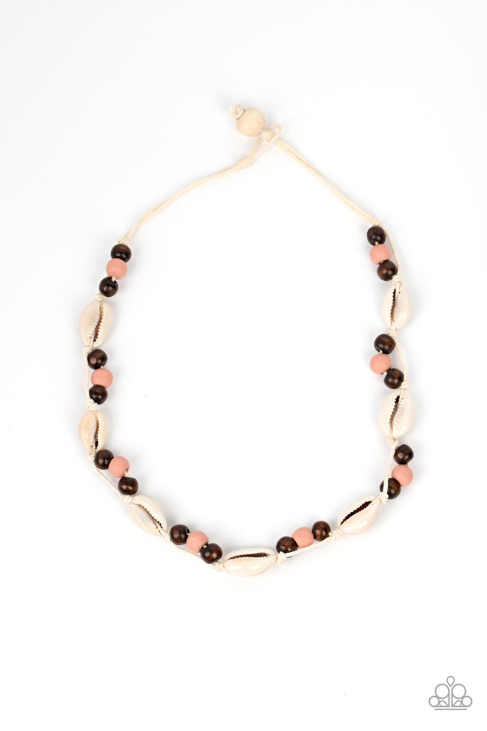 Bermuda Beachcomber Pink Wood & Shell Urban Necklace - Paparazzi Accessories- lightbox - CarasShop.com - $5 Jewelry by Cara Jewels