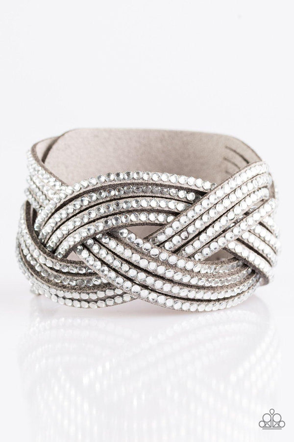 Big - City Silver Wrap Snap White Paparazzi Bracelet Braided Shimmer and