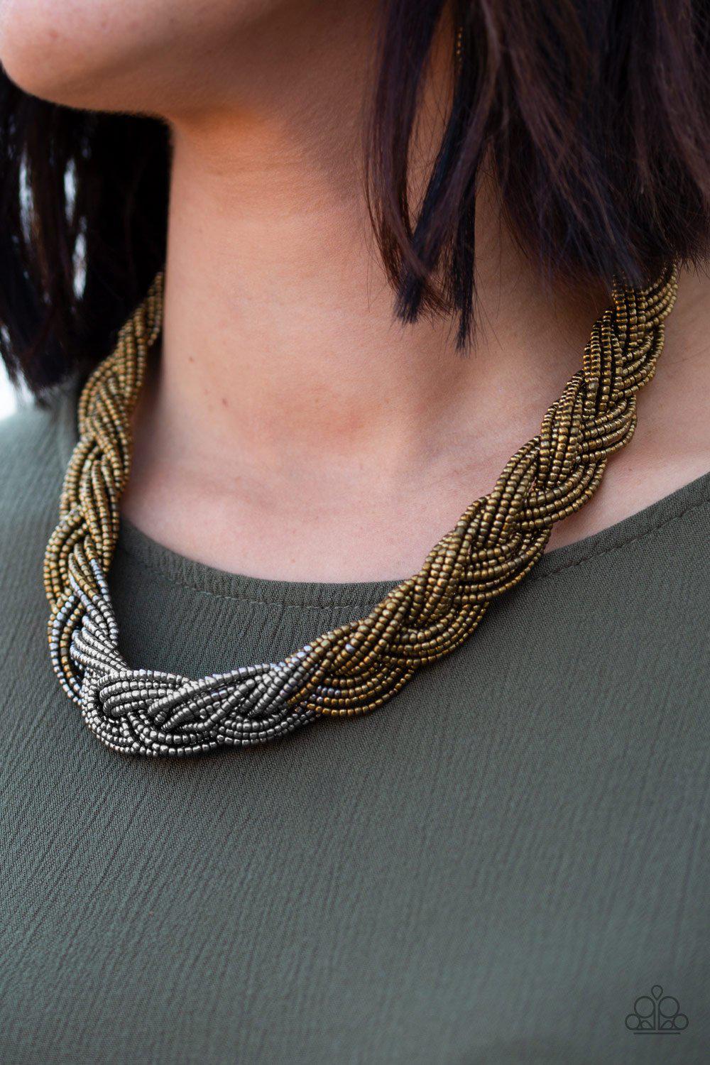 Brazilian Brilliance Multi Brass and Silver Seed Bead Necklace - Paparazzi Accessories - lightbox -CarasShop.com - $5 Jewelry by Cara Jewels