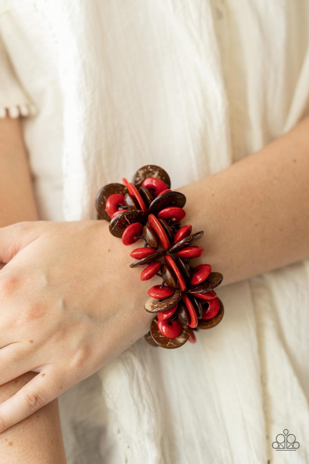 Caribbean Canopy Red Wood Bracelet - Paparazzi Accessories- on model - CarasShop.com - $5 Jewelry by Cara Jewels