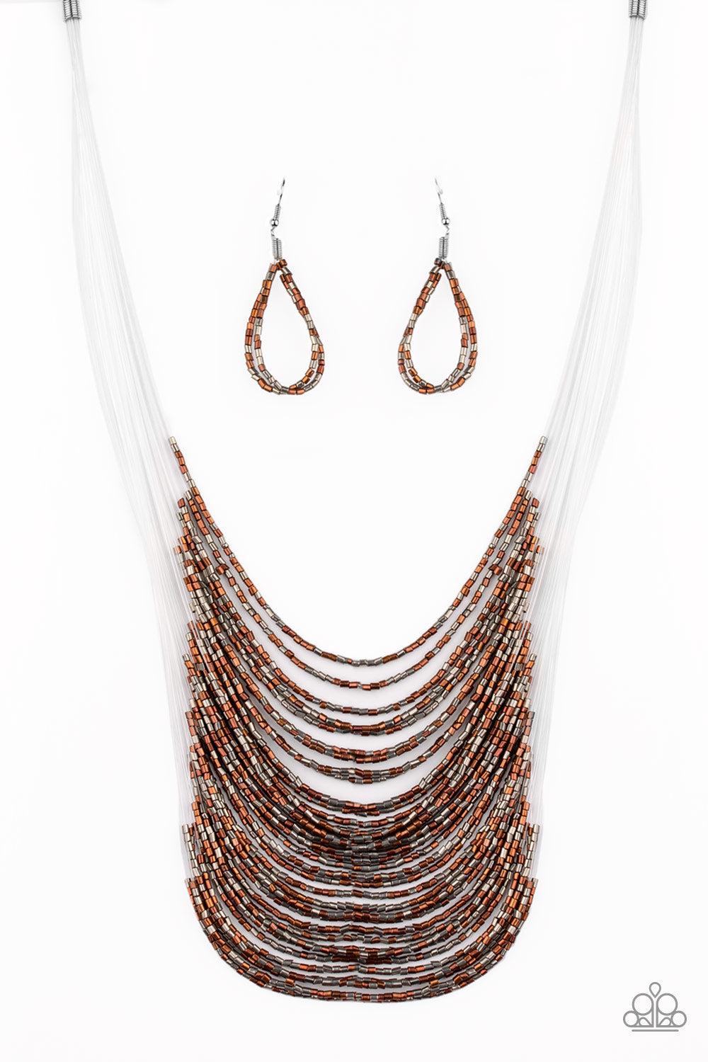 Catwalk Queen Multi Copper &amp; Gunmetal Seed Bead Necklace - Paparazzi Accessories- lightbox - CarasShop.com - $5 Jewelry by Cara Jewels