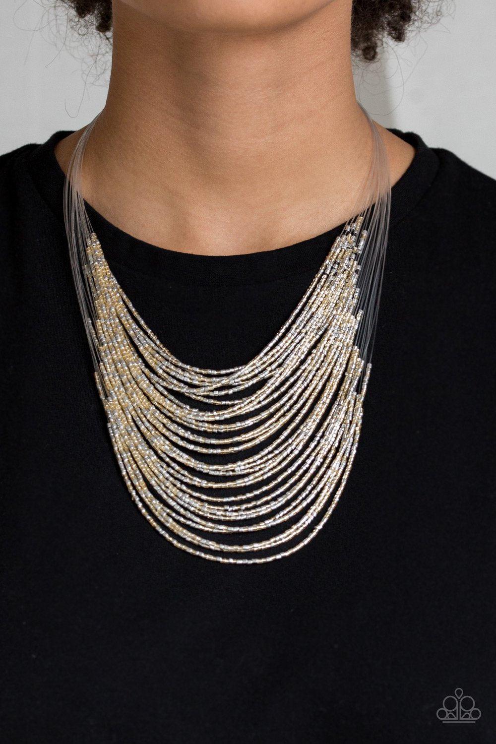 Catwalk Queen Multi Gold and Silver Seed Bead Necklace - Paparazzi Accessories - lightbox -CarasShop.com - $5 Jewelry by Cara Jewels