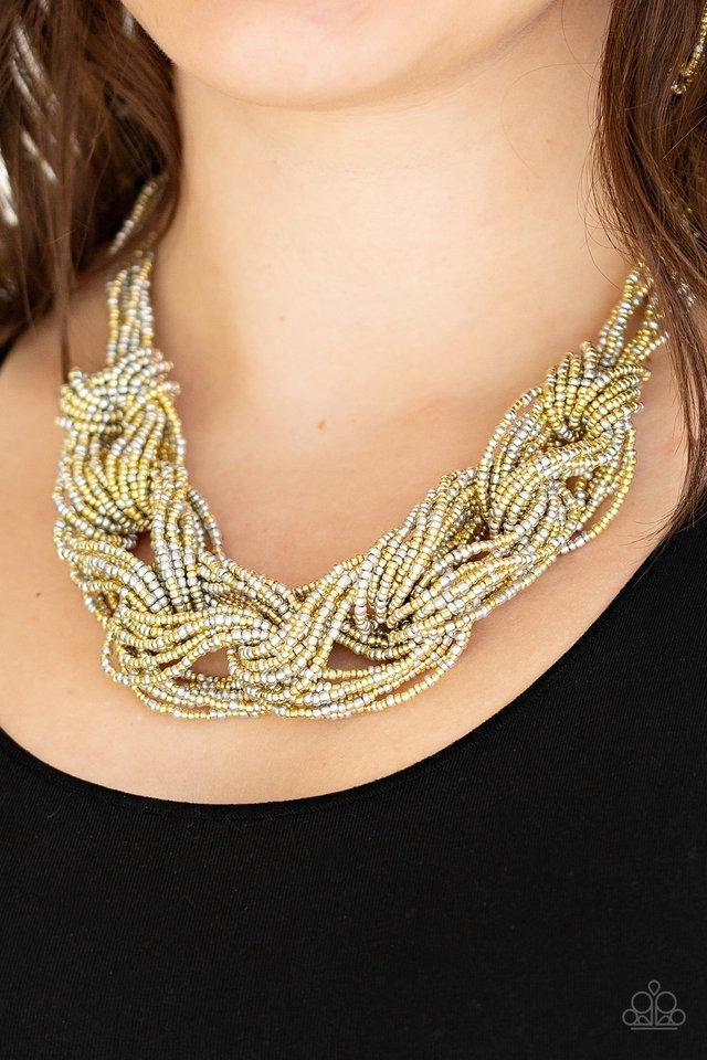 City Catwalk Gold and Silver Seed Bead Necklace - Paparazzi Accessories- model - CarasShop.com - $5 Jewelry by Cara Jewels