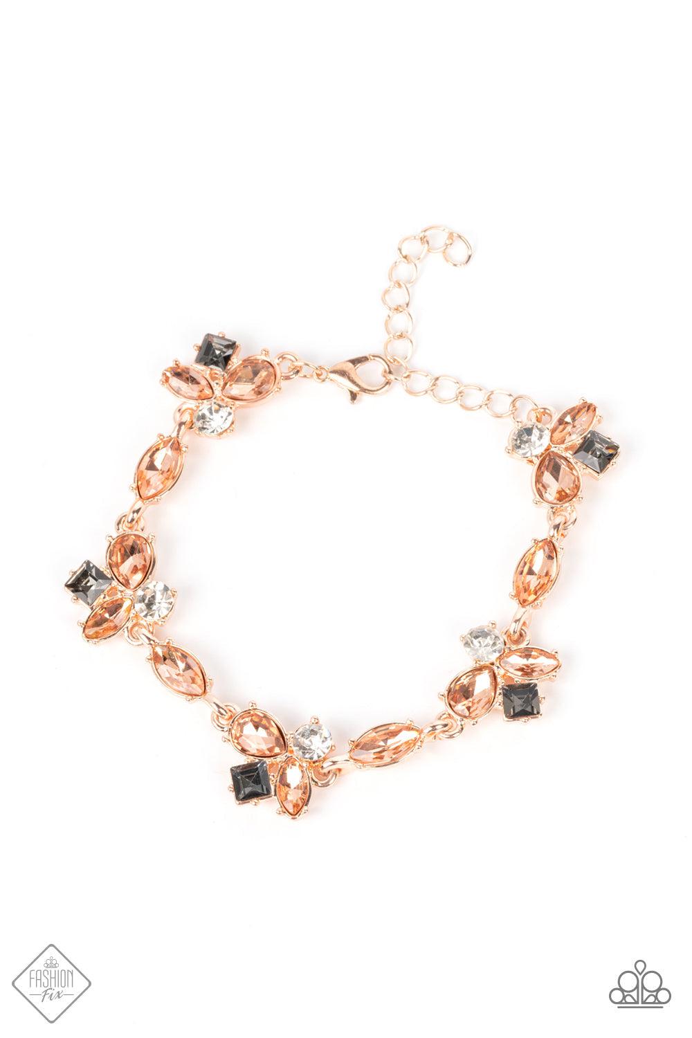 Colorful Captivation Rose Gold & Smoky Rhinestone Bracelet - Paparazzi Accessories- lightbox - CarasShop.com - $5 Jewelry by Cara Jewels