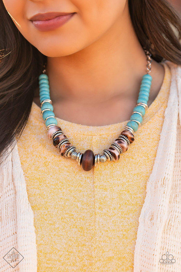Turquoise Wooden Necklace Paparazzi Desert Tranquility Turquoise