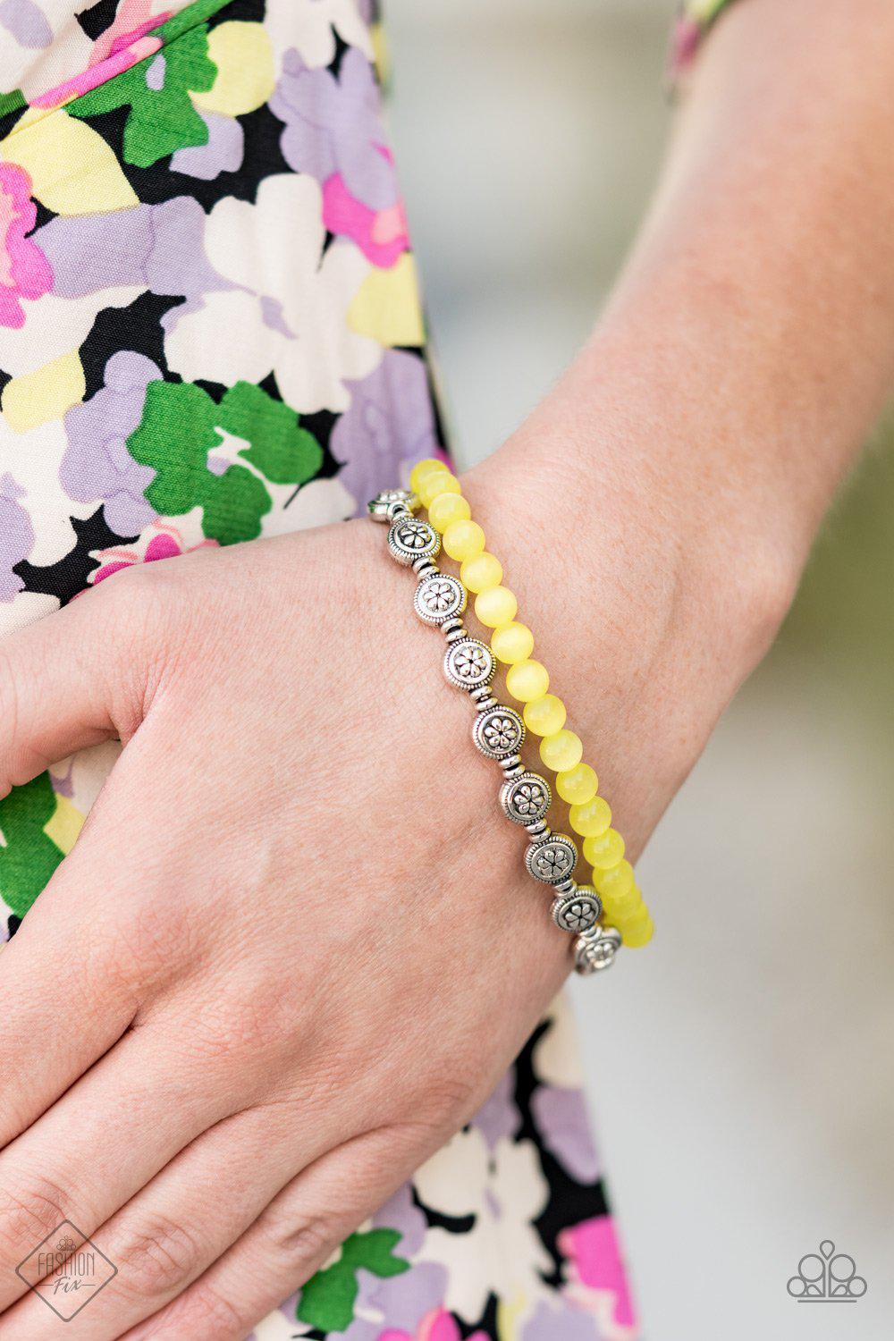 Dewy Dandelions Yellow Cat's Eye Bracelet - Paparazzi Accessories-CarasShop.com - $5 Jewelry by Cara Jewels