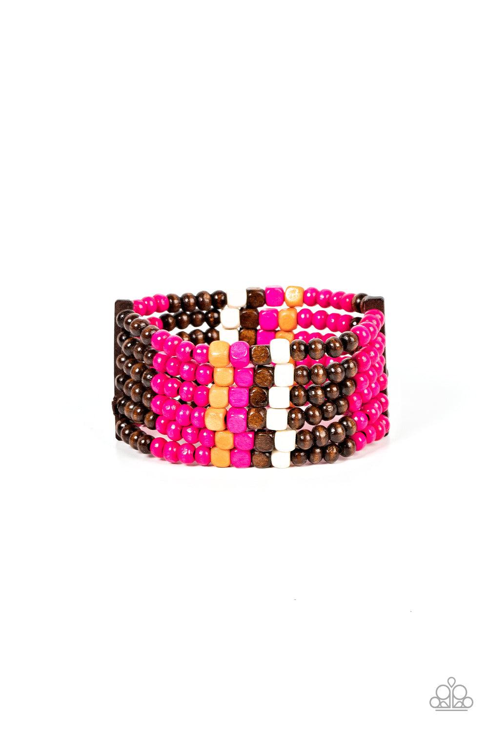 Dive into Maldives Pink & Brown Wood Bracelet - Paparazzi Accessories- lightbox - CarasShop.com - $5 Jewelry by Cara Jewels