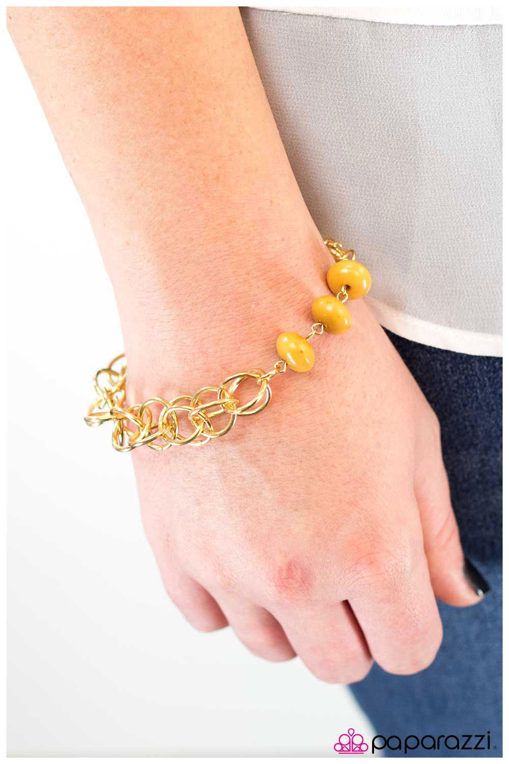 Divinely Divine Yellow and Gold Chain Bracelet - Paparazzi Accessories-CarasShop.com - $5 Jewelry by Cara Jewels