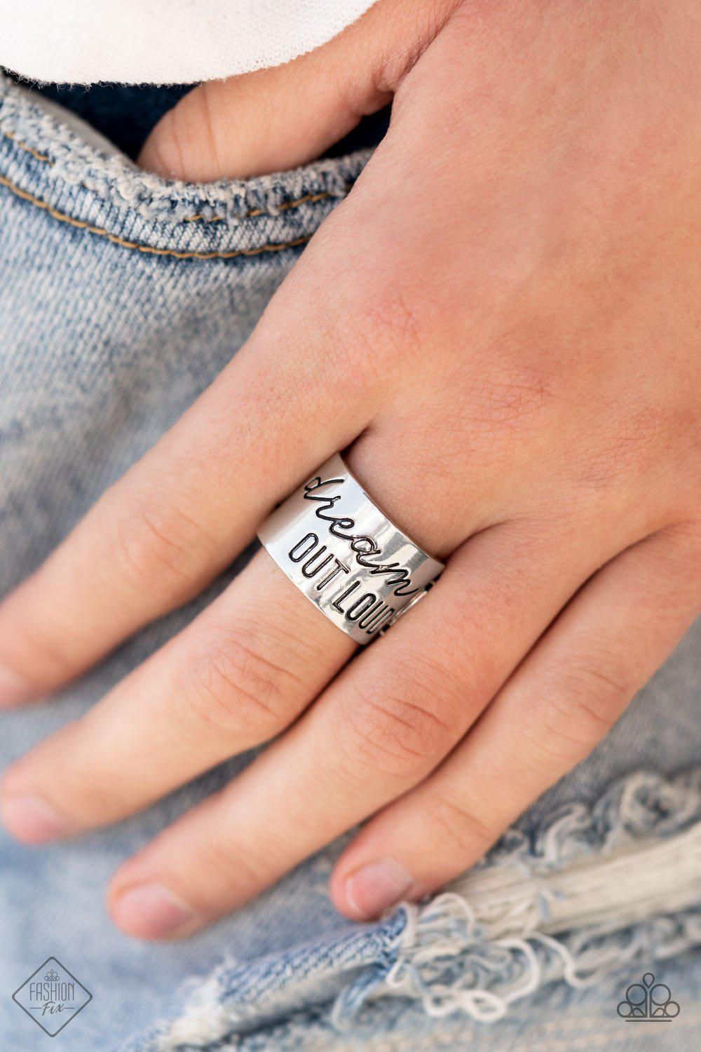 Dream Louder Silver Inspirational Ring - Paparazzi Accessories- model - CarasShop.com - $5 Jewelry by Cara Jewels