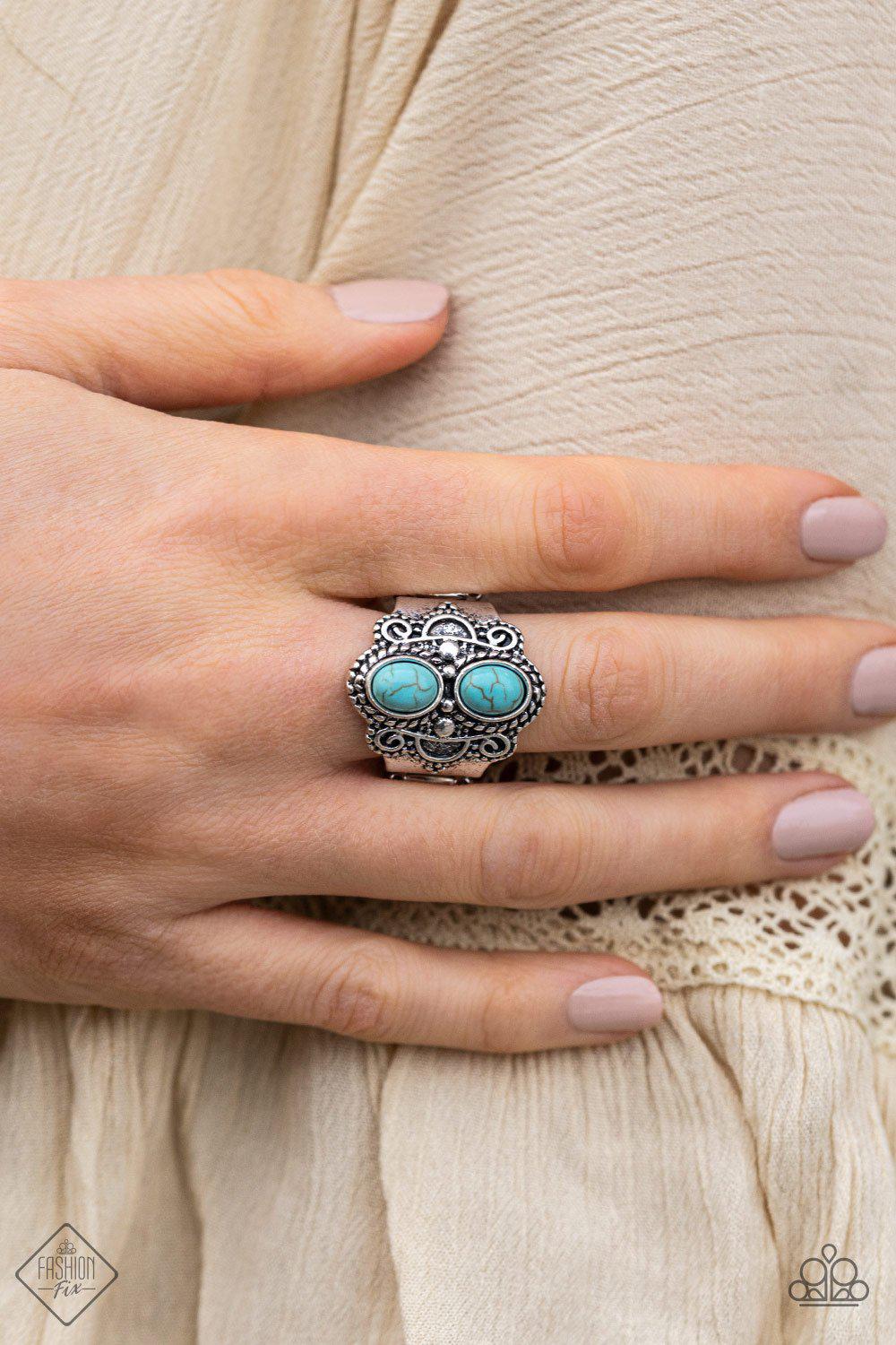 Eco Essence Turquoise Blue Stone Ring - Paparazzi Accessories - model -CarasShop.com - $5 Jewelry by Cara Jewels