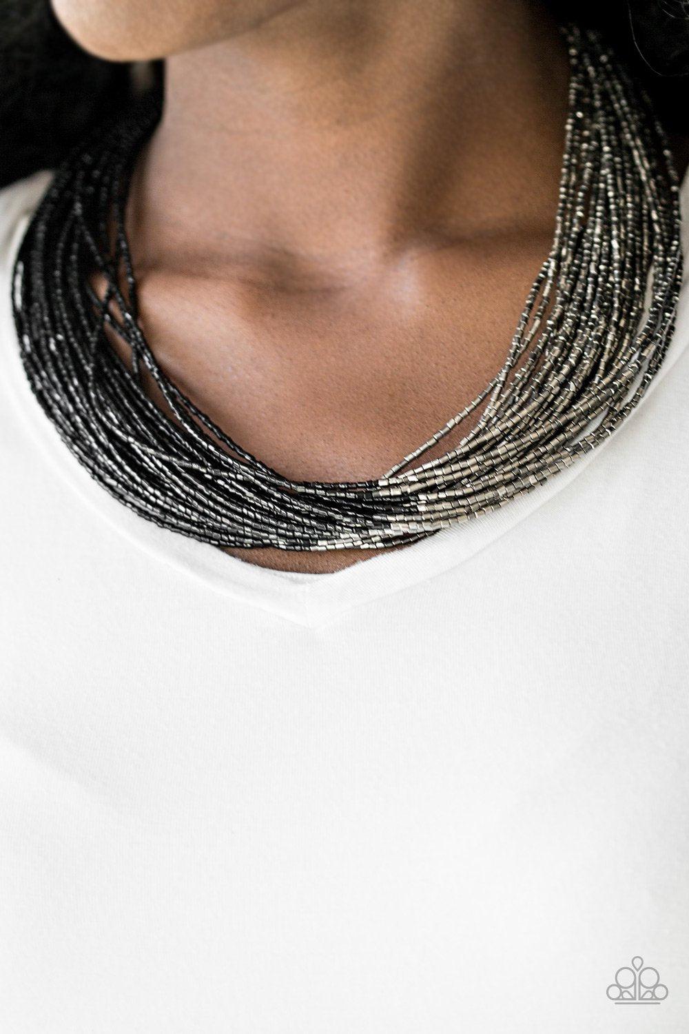 Flashy Fashion Black and Gunmetal Seed Bead Necklace - Paparazzi Accessories-CarasShop.com - $5 Jewelry by Cara Jewels