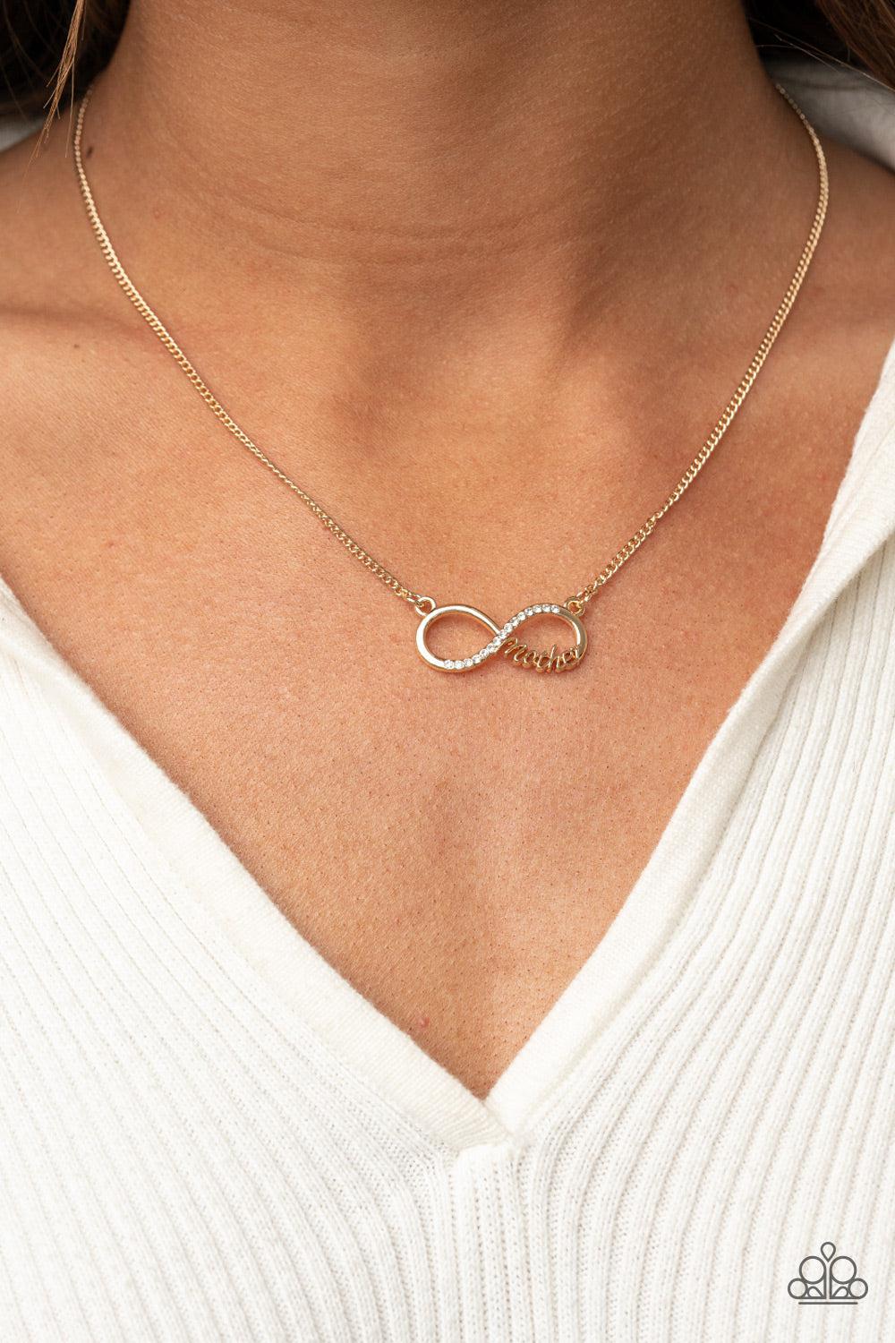 Forever Your Mom Gold Infinity Inspirational Necklace - Paparazzi Accessories- lightbox - CarasShop.com - $5 Jewelry by Cara Jewels