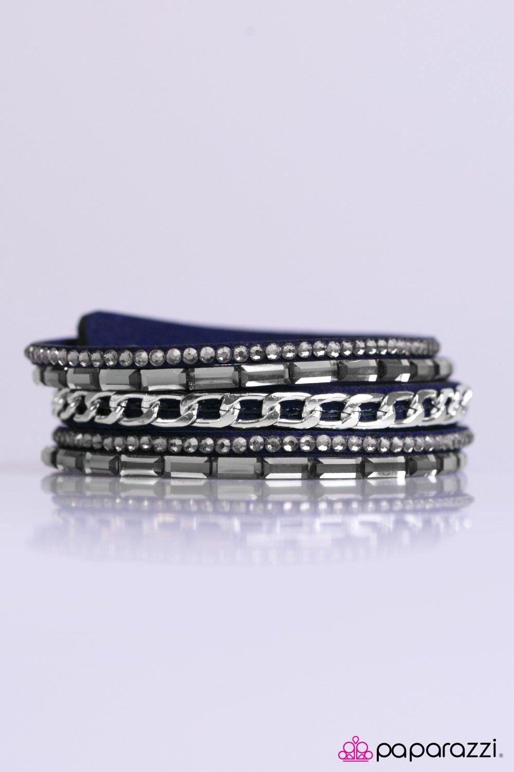 Front Row Fabulous Navy Blue and Silver Wrap Snap Bracelet - Paparazzi Accessories-CarasShop.com - $5 Jewelry by Cara Jewels