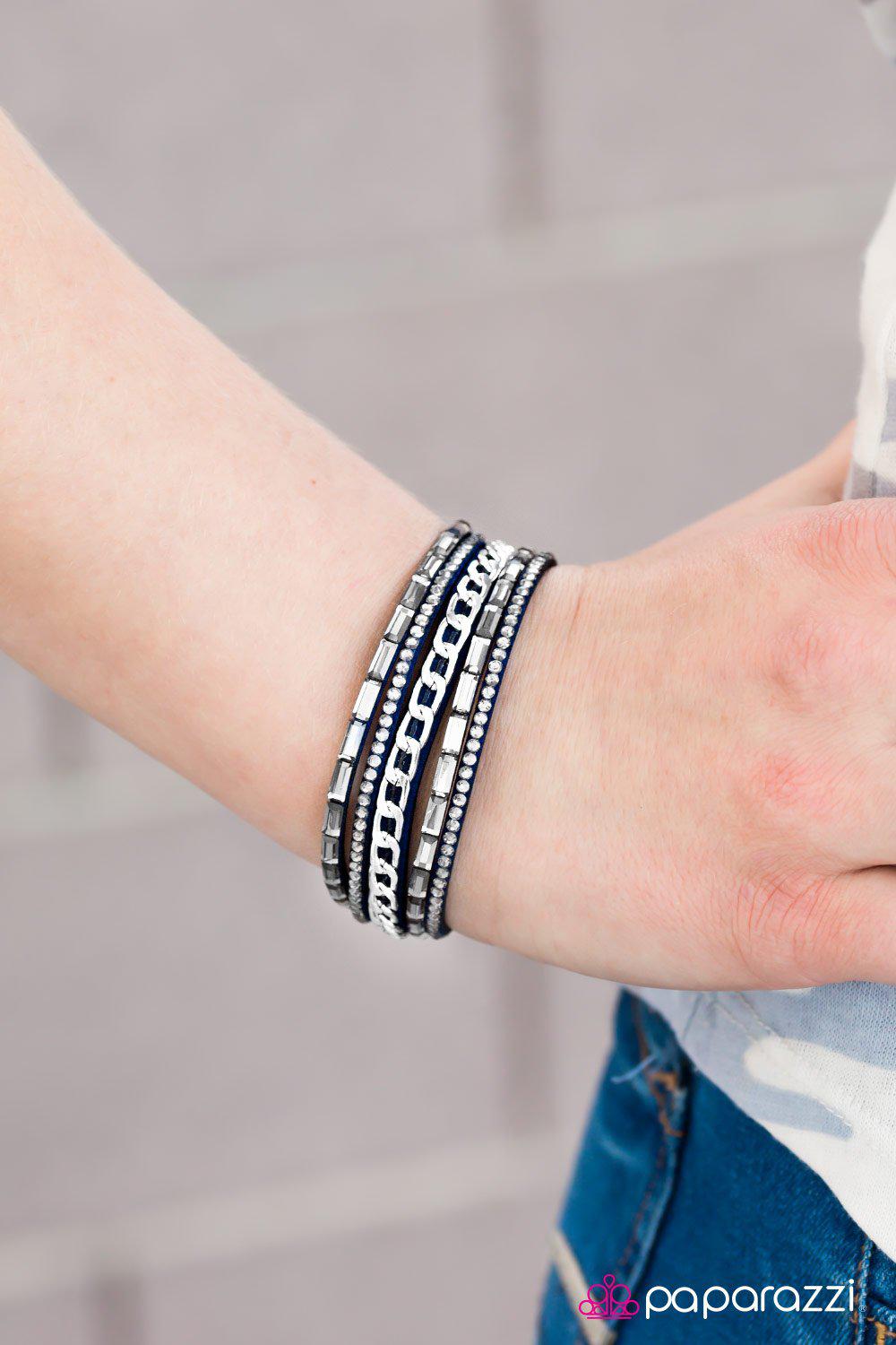 Front Row Fabulous Navy Blue and Silver Wrap Snap Bracelet - Paparazzi Accessories-CarasShop.com - $5 Jewelry by Cara Jewels
