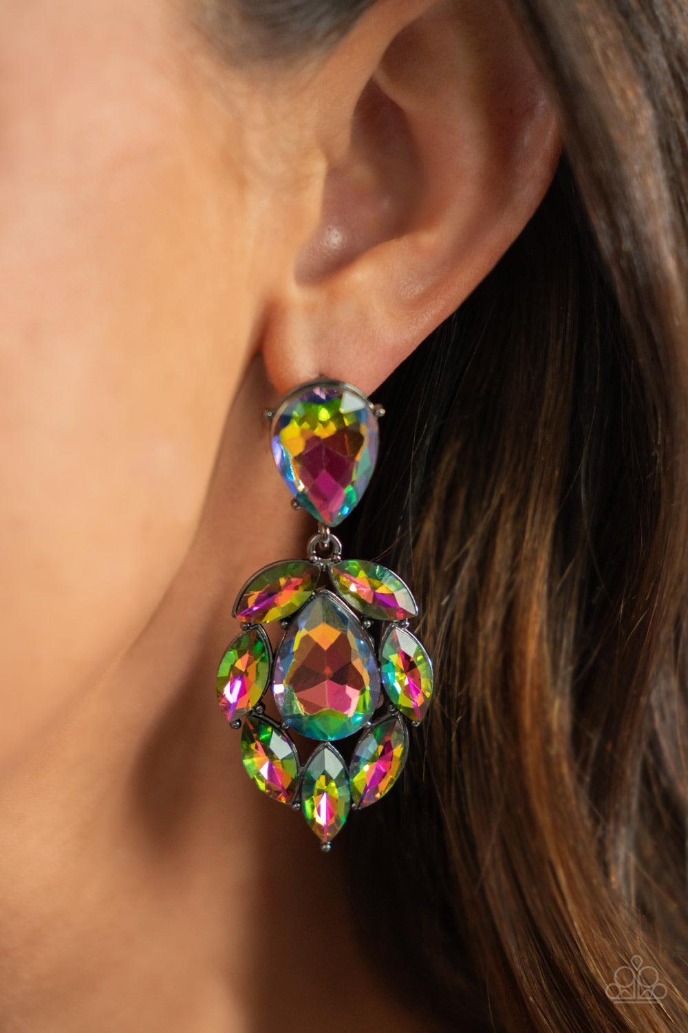 Galactic Go-Getter Multi Oil Spill Gem Earrings - Paparazzi Accessories- on model - CarasShop.com - $5 Jewelry by Cara Jewels