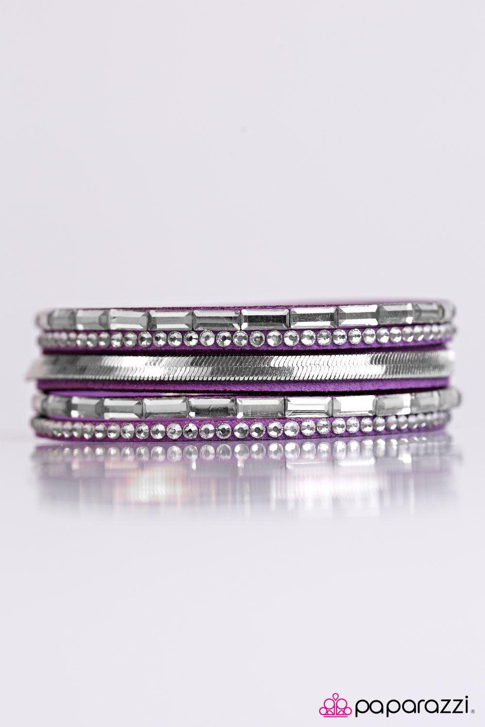 Hit The Lights Purple and Silver Urban Wrap Snap Bracelet - Paparazzi Accessories-CarasShop.com - $5 Jewelry by Cara Jewels