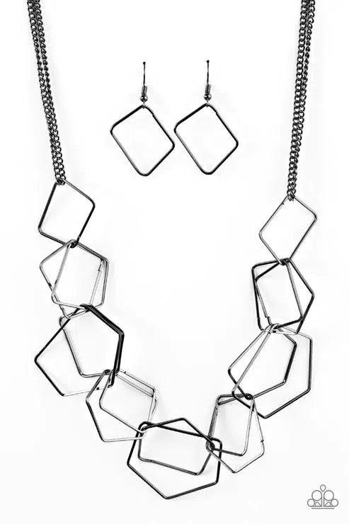 Industrial Chaos Gunmetal Black Necklace - Paparazzi Accessories- lightbox - CarasShop.com - $5 Jewelry by Cara Jewels