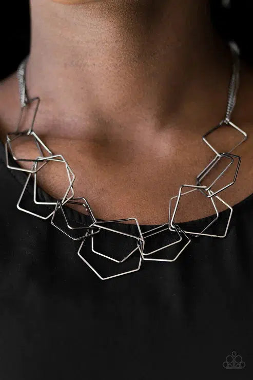 Industrial Chaos Gunmetal Black Necklace - Paparazzi Accessories- on model - CarasShop.com - $5 Jewelry by Cara Jewels