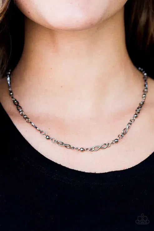 Infinite Beauty Gunmetal Black Necklace - Paparazzi Accessories- on model - CarasShop.com - $5 Jewelry by Cara Jewels