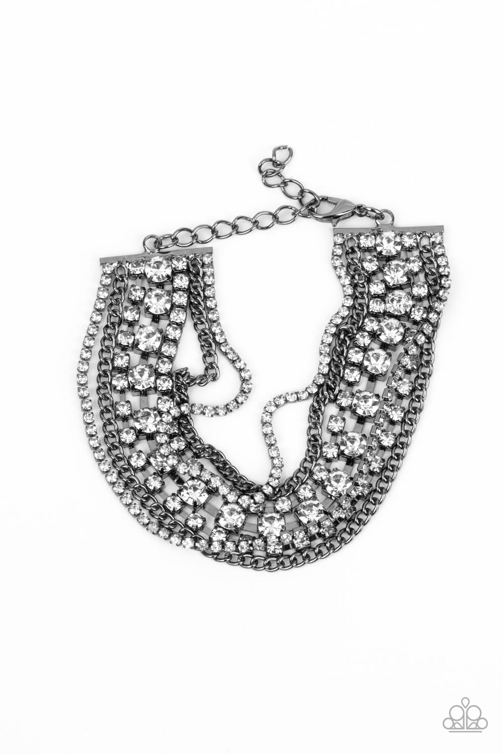 Interstellar Interlude Gunmetal Black &amp; White Rhinestone Chain Bracelet - Paparazzi Accessories- lightbox - CarasShop.com - $5 Jewelry by Cara Jewels