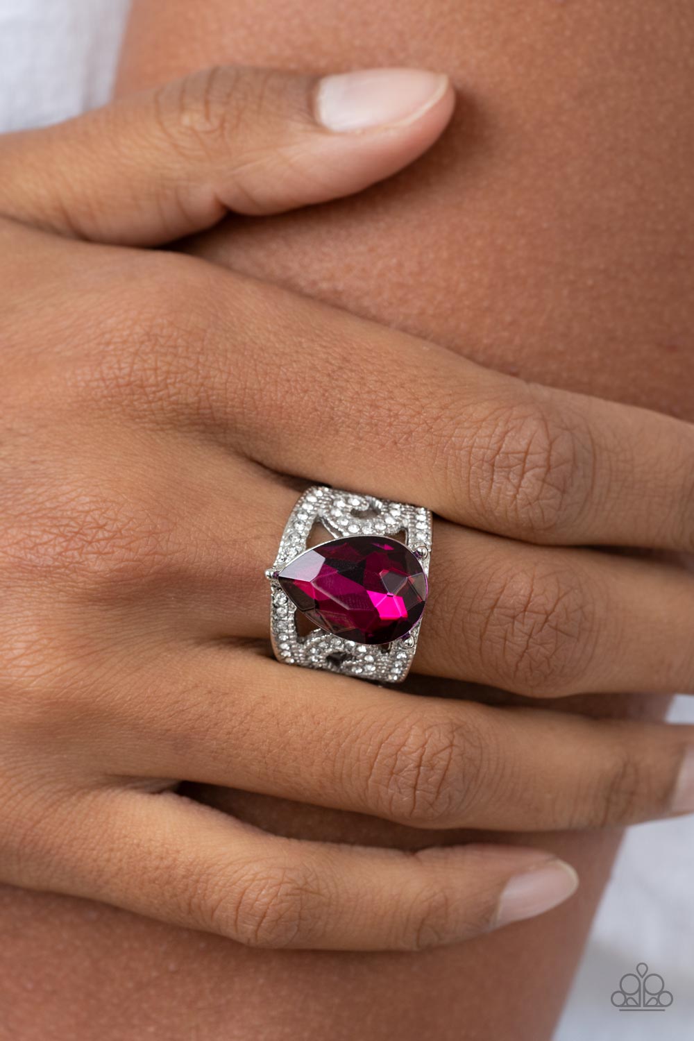 Kinda a Big Deal Pink Rhinestone Ring - Paparazzi Accessories- lightbox - CarasShop.com - $5 Jewelry by Cara Jewels