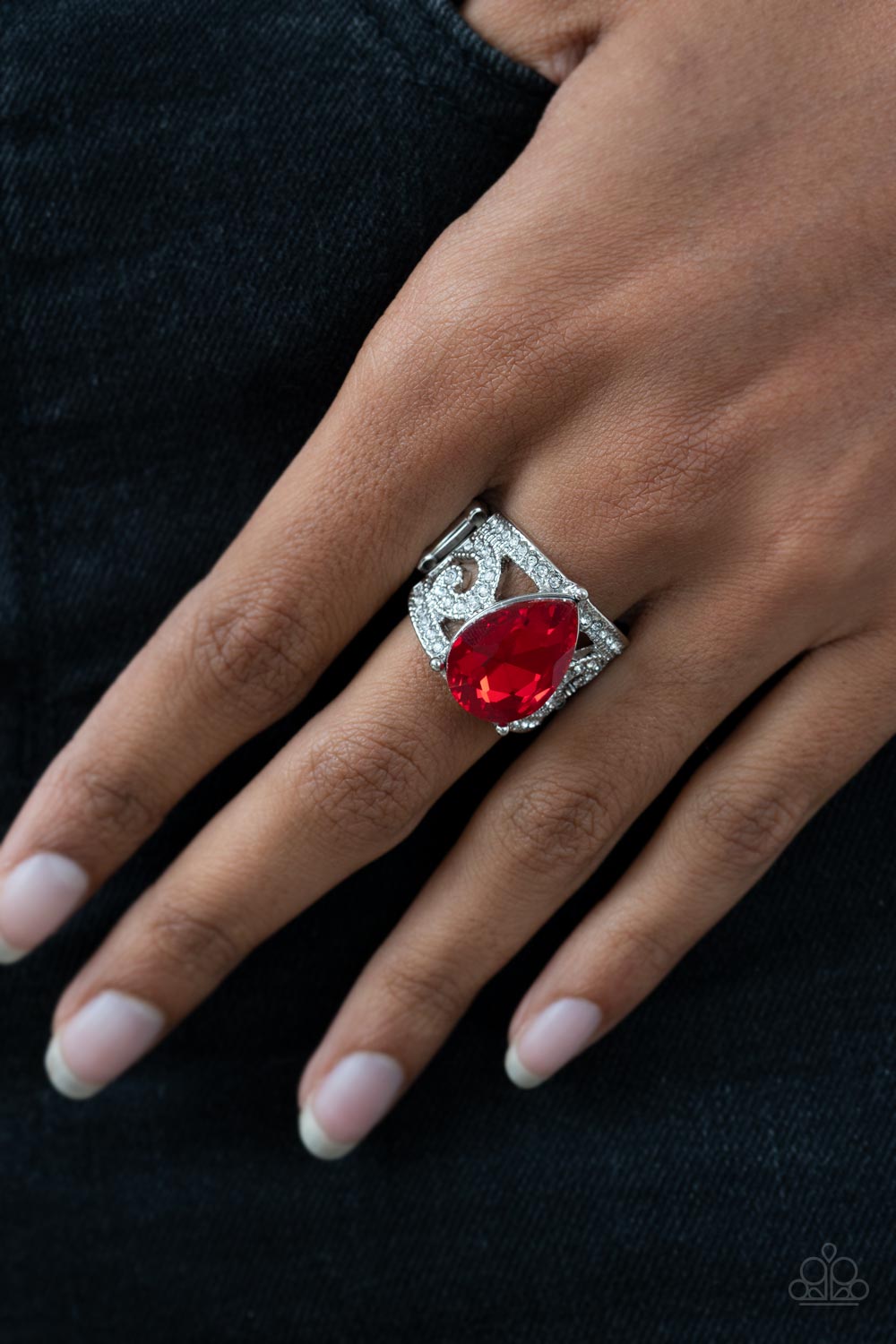 Kinda a Big Deal Red Rhinestone Ring - Paparazzi Accessories- lightbox - CarasShop.com - $5 Jewelry by Cara Jewels