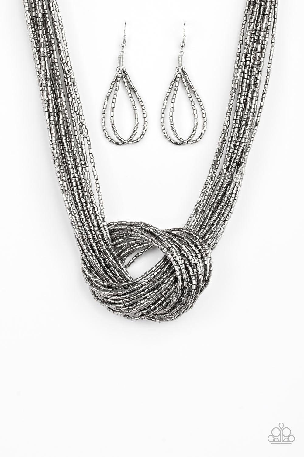 Knotted Knockout Gunmetal Black Seed Bead Necklace - Paparazzi Accessories-CarasShop.com - $5 Jewelry by Cara Jewels