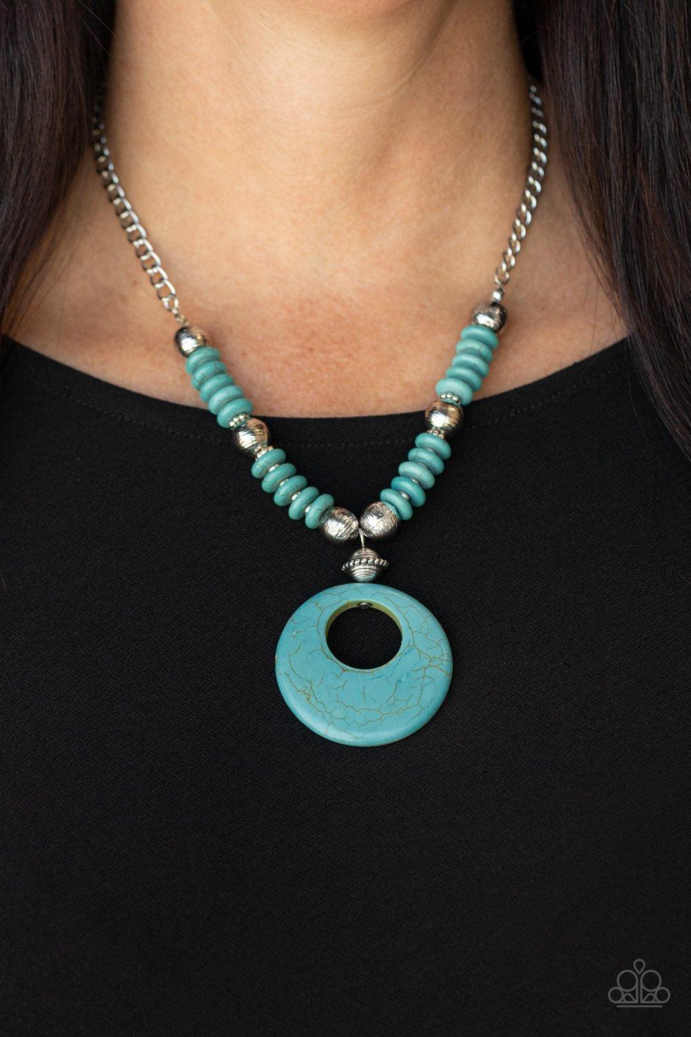 Oasis Goddess Turquoise Blue Stone and Silver Necklace - Paparazzi Accessories 2021 Convention Exclusive- lightbox - CarasShop.com - $5 Jewelry by Cara Jewels