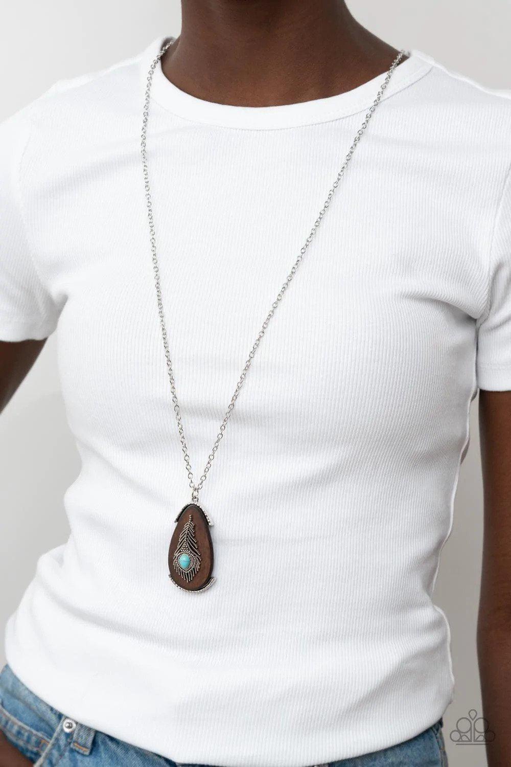 Personal FOWL Turquoise Blue Stone Feather Necklace - Paparazzi Accessories- lightbox - CarasShop.com - $5 Jewelry by Cara Jewels