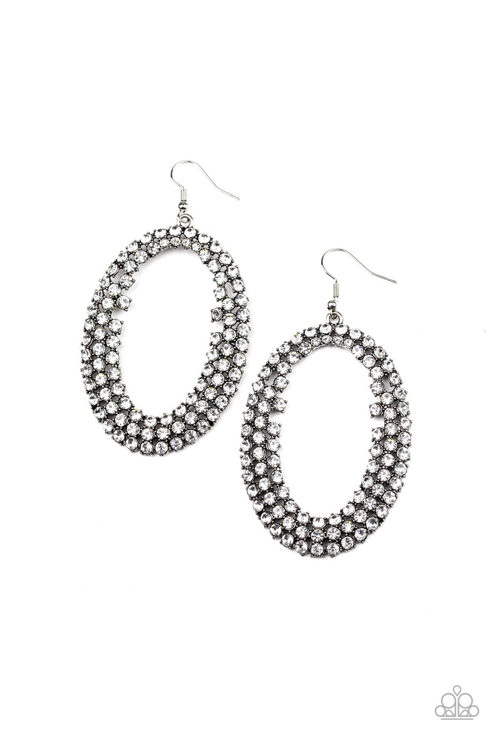 Radical Razzle White Rhinestone Earrings - Paparazzi Accessories LOTP Exclusive June 2020-CarasShop.com - $5 Jewelry by Cara Jewels