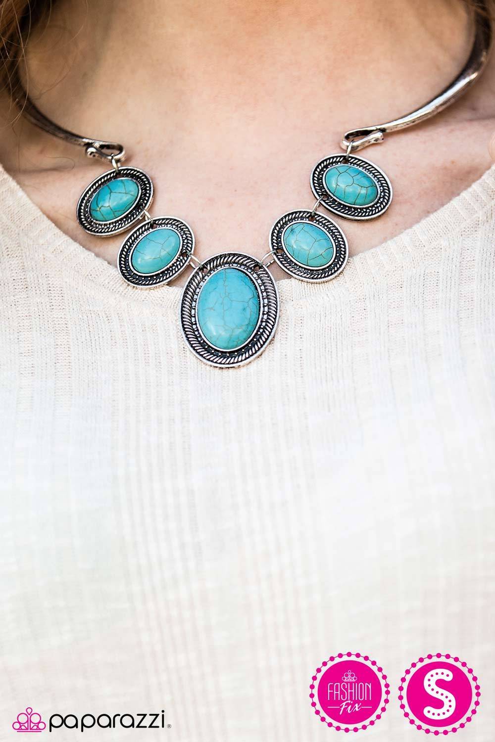 River Ride Blue Turquoise Stone Necklace and matching Earrings - Paparazzi Accessories - model -CarasShop.com - $5 Jewelry by Cara Jewels