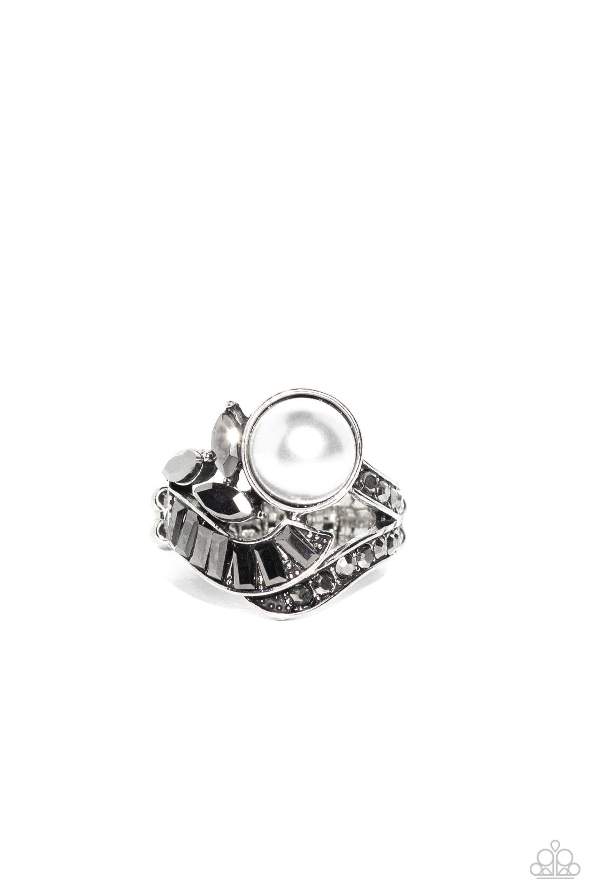 SELFIE-Made Millionaire Silver & White Pearl Ring - Paparazzi Accessories- lightbox - CarasShop.com - $5 Jewelry by Cara Jewels