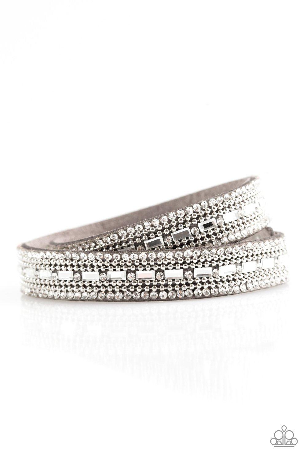 Shimmer and Sass Silver Double-wrap Snap Bracelet - Paparazzi Accessories-CarasShop.com - $5 Jewelry by Cara Jewels