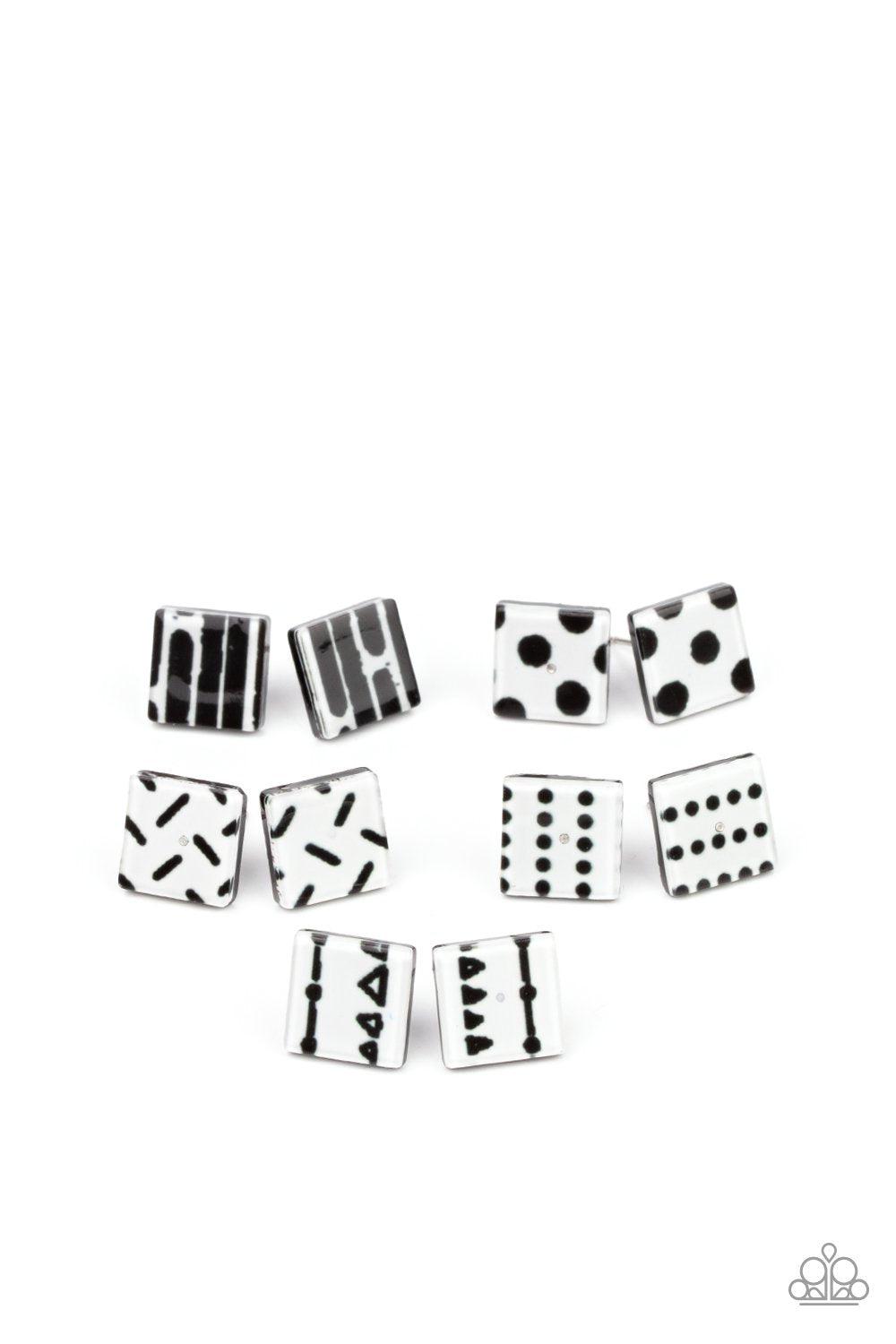 Starlet Shimmer Children's Black and White Post Earrings - Paparazzi Accessories (set of 5 pairs) - Full set -CarasShop.com - $5 Jewelry by Cara Jewels