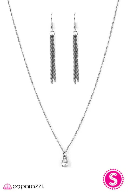 Stormy Nights Gunmetal Black &amp; White Gem Necklace - Paparazzi Accessories- lightbox - CarasShop.com - $5 Jewelry by Cara Jewels