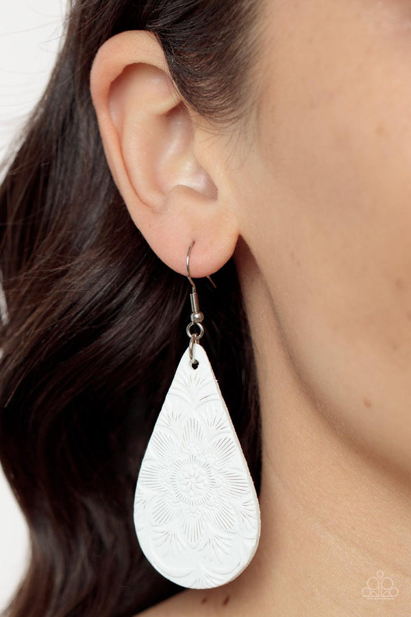 White deals leather earrings