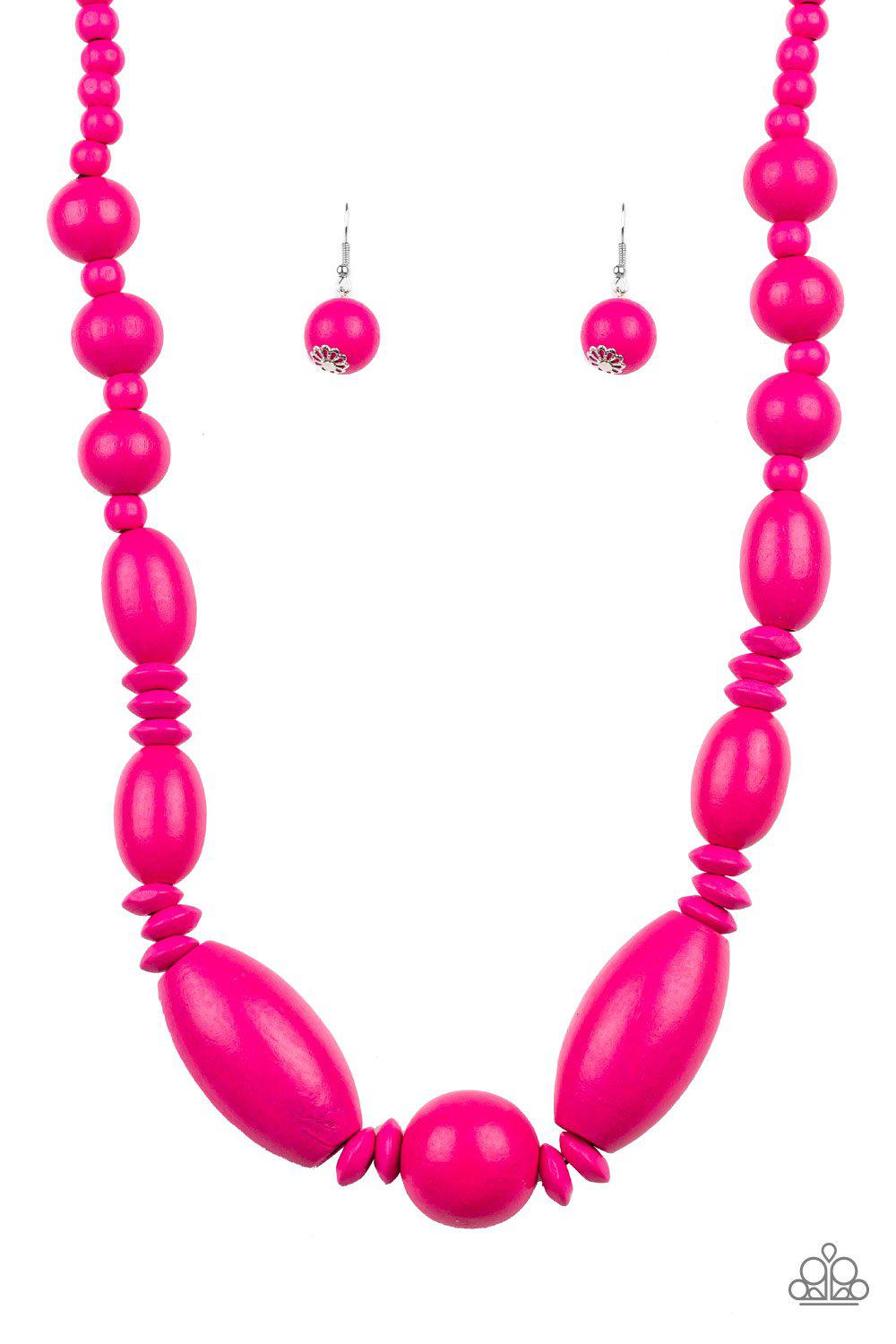 Summer Breezin&#39; Pink Wood Necklace - Paparazzi Accessories-CarasShop.com - $5 Jewelry by Cara Jewels