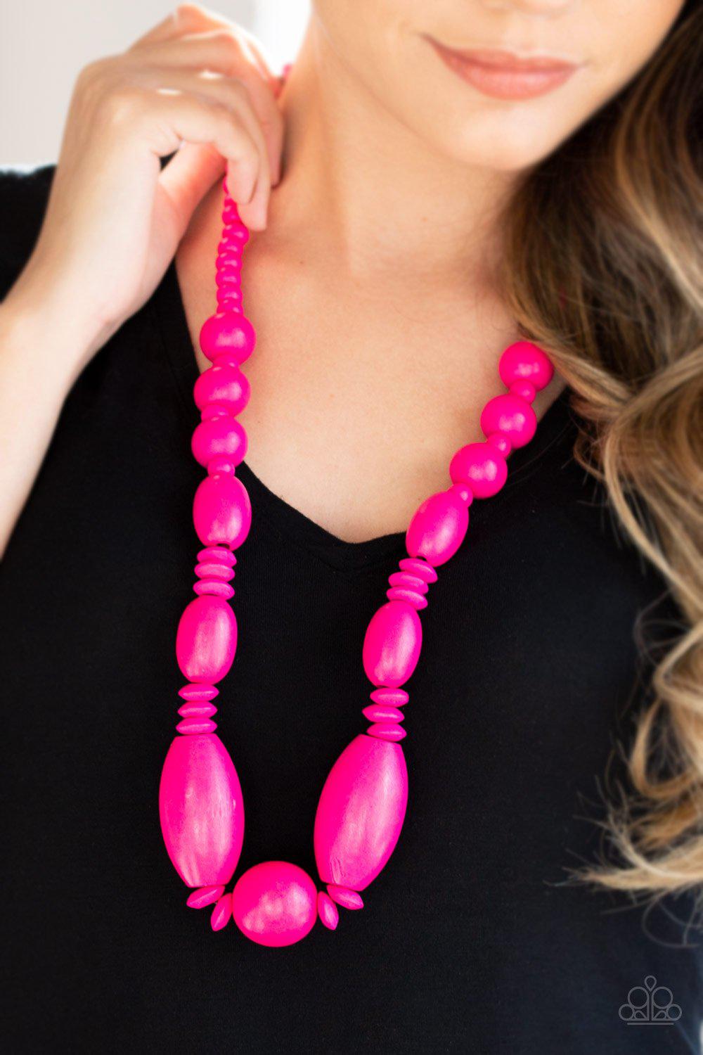 Summer Breezin&#39; Pink Wood Necklace - Paparazzi Accessories-CarasShop.com - $5 Jewelry by Cara Jewels