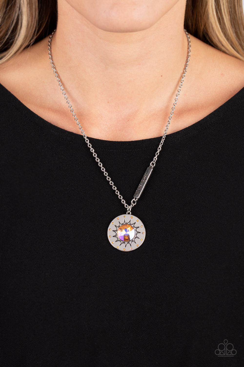 Sundial Dance Orange Inspirational Necklace - Paparazzi Accessories- lightbox - CarasShop.com - $5 Jewelry by Cara Jewels