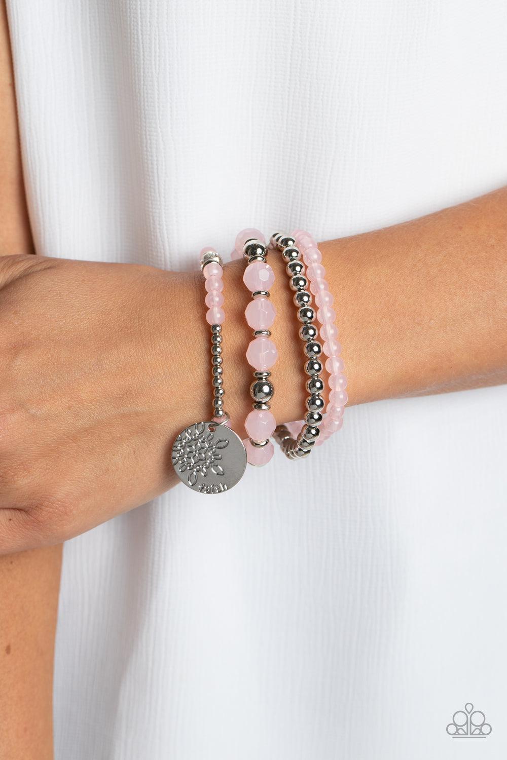 Surfer Style Pink Inspirational Bracelet - Paparazzi Accessories-on model - CarasShop.com - $5 Jewelry by Cara Jewels
